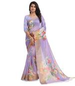 Lavender printed chanderi saree with blouse
