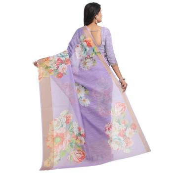 Lavender printed chanderi saree with blouse 2