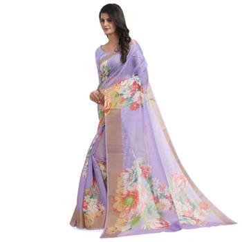 Lavender printed chanderi saree with blouse 3