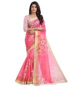 Pink printed chanderi saree with blouse