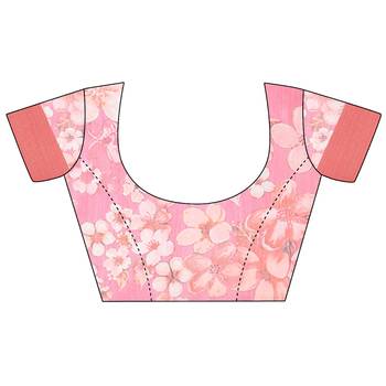 Pink printed chanderi saree with blouse 5