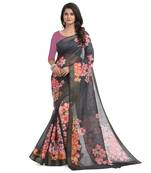Black printed chanderi saree with blouse
