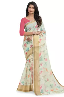 Light green printed chanderi saree with blouse