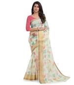 Light green printed chanderi saree with blouse