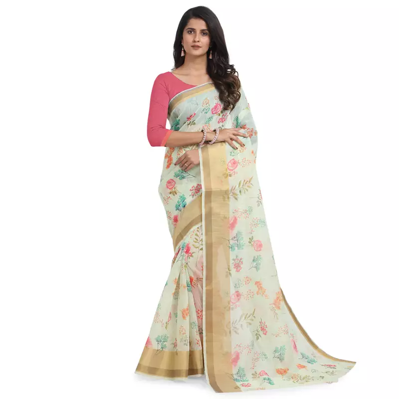 Light green printed chanderi saree with blouse