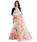 White printed chanderi saree with blouse