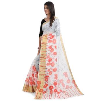 White printed chanderi saree with blouse 3