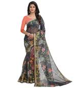 Charcoal printed chanderi saree with blouse