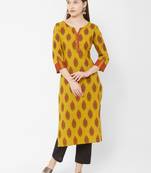 Women's  Mustard Cotton Printed Straight Kurta
