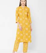 Women's Mustard Rayon Printed Straight Kurta Pant Set