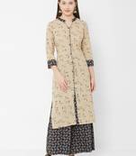 Women's Chiku Floral Straight Cotton Slub Kurta & Rayon Palazzo Set