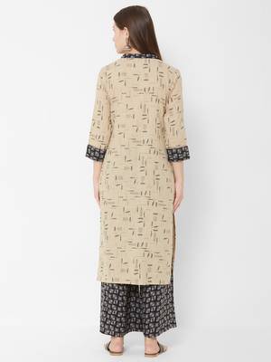 Women's Chiku Floral Straight Cotton Slub Kurta & Rayon Palazzo Set 5