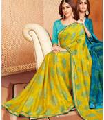 Yellow printed Georgette saree with blouse