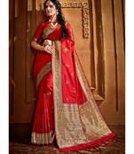 Red woven art silk saree with blouse