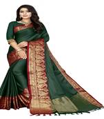 Green woven cotton silk saree with blouse