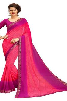 Pink printed georgette saree with blouse