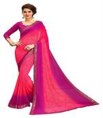 Pink printed georgette saree with blouse