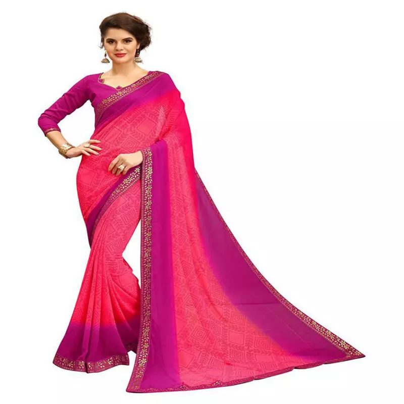 Pink printed georgette saree with blouse