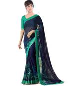 Blue printed georgette saree with blouse