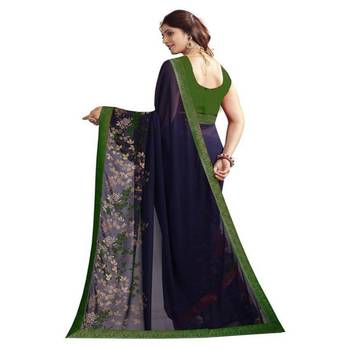 Blue printed georgette saree with blouse 2