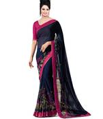 Blue printed georgette saree with blouse