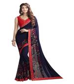 Blue printed georgette saree with blouse