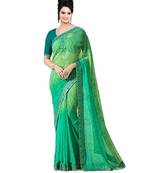 Green printed georgette saree with blouse