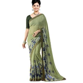 Mehendi printed georgette saree with blouse 1