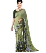 Mehendi printed georgette saree with blouse