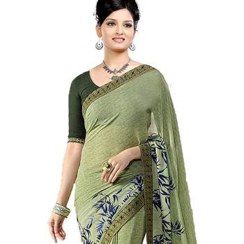 Mehendi printed georgette saree with blouse 2