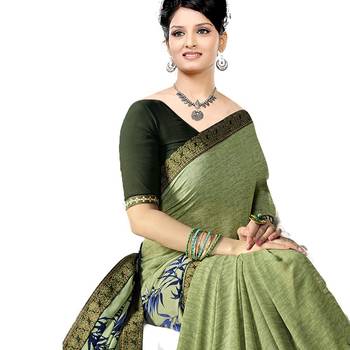 Mehendi printed georgette saree with blouse 4