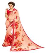 Peach printed georgette saree with blouse