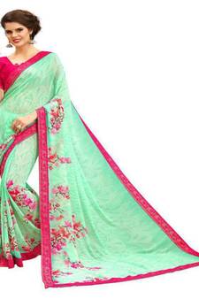 Light sea green printed georgette saree with blouse