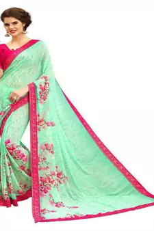Light sea green printed georgette saree with blouse