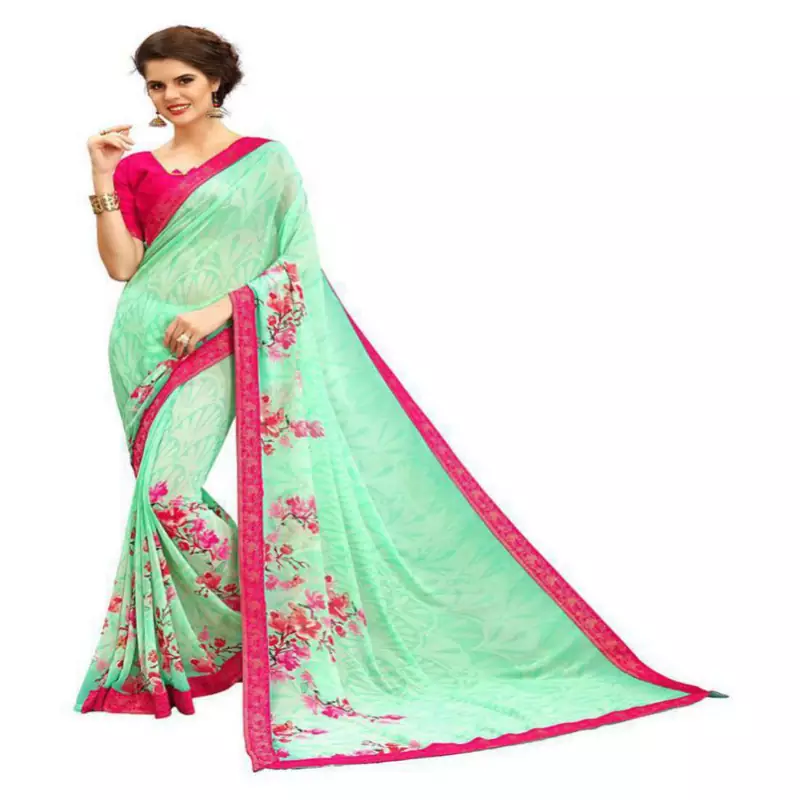 Light sea green printed georgette saree with blouse