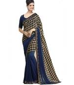 Blue printed georgette saree with blouse