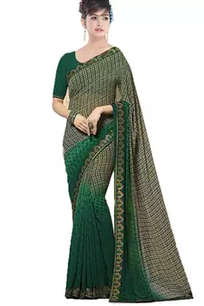 Green printed georgette saree with blouse