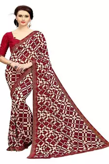 Maroon printed georgette saree with blouse