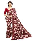 Maroon printed georgette saree with blouse