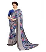 Blue printed georgette saree with blouse