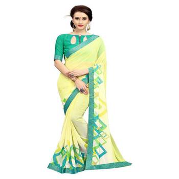 Yellow printed georgette saree with blouse 1