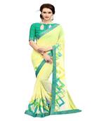 Yellow printed georgette saree with blouse