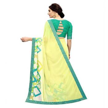 Yellow printed georgette saree with blouse 2