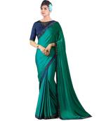 Aqua blue plain silk saree with blouse