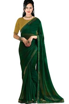 Green plain georgette saree with blouse