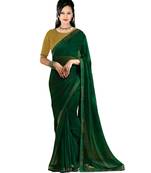 Green plain georgette saree with blouse