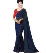 Blue plain georgette saree with blouse