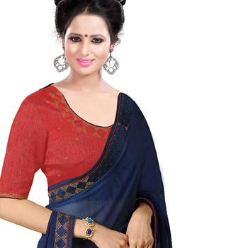 Blue plain georgette saree with blouse 4