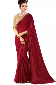Maroon plain georgette saree with blouse