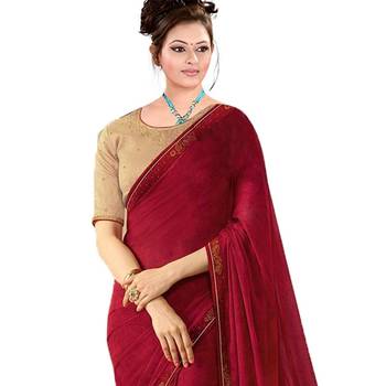 Maroon plain georgette saree with blouse 2